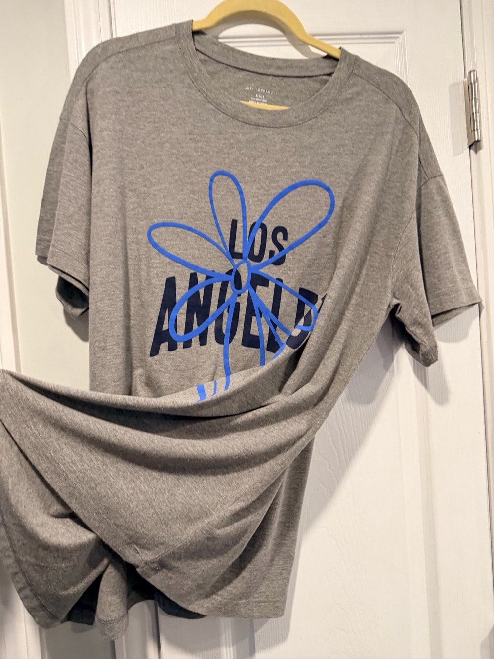 NWOT Anthropologie Size XS Oversized Graphic T-Shirt Gray Los Angeles Floral - Picture 5 of 11